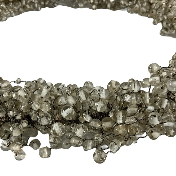 Pottery Barn Clear Glass Bead Wreath with Silver Ribbon Elegant Home Decor 12” - Picture 4 of 7